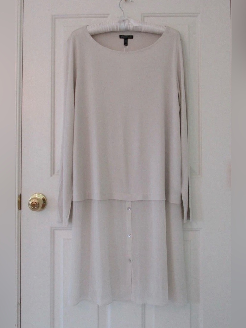 Eileen Fisher Silk Ballet Neck Double Layer Tunic Bone L